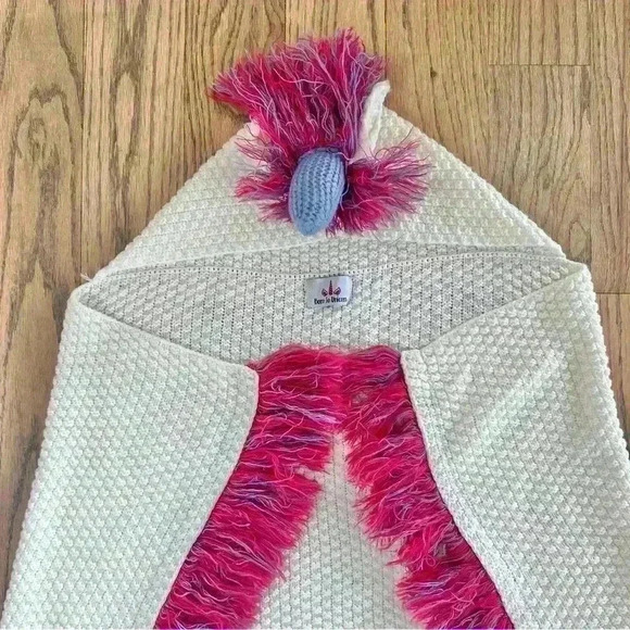 Born To Unicorn Girls Open Front Hooded Shawl Fringe Sweater w/Horn One Size - Picture 3 of 10